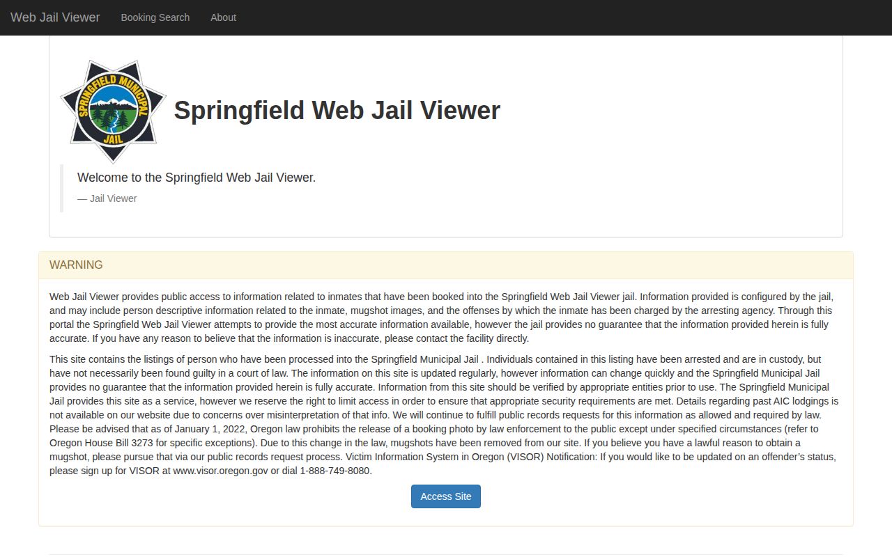 Springfield Municipal Jail current custody viewer for release verification