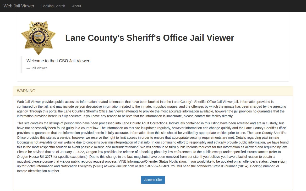Lane County current AIC viewer used during a 24-hour release check